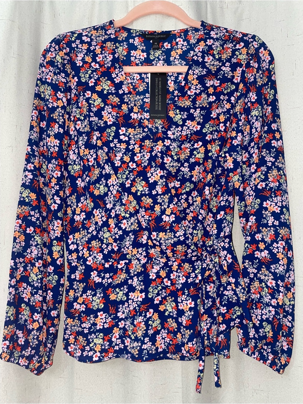 Banana Republic Factory Navy Floral Wrap Style Blouse